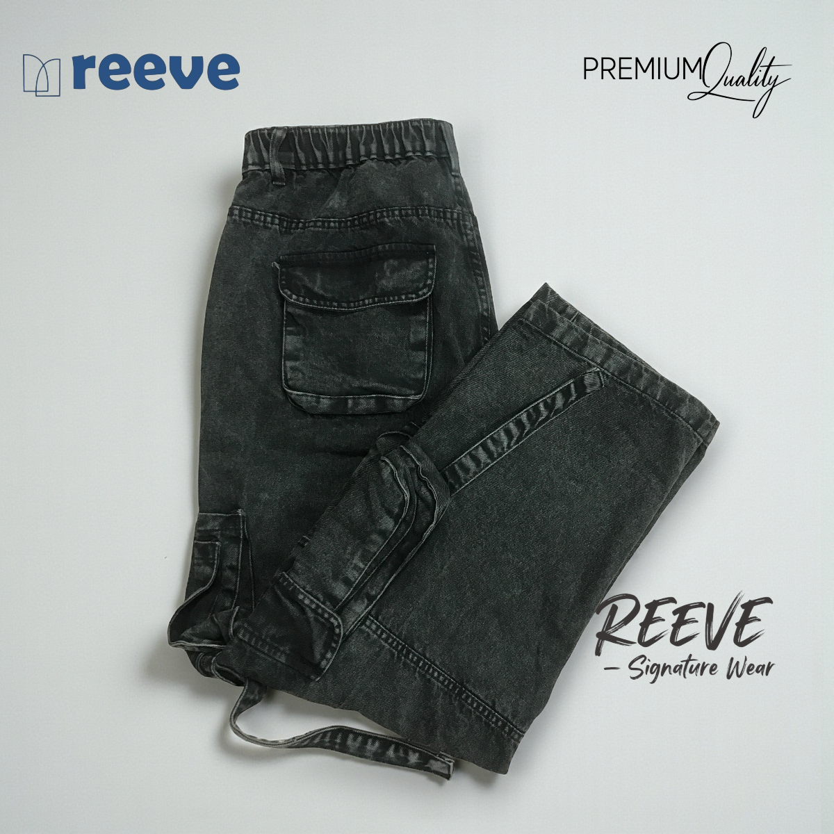 REEVE Rider Edition Unisex Black Cargo Pants – 11.8 oz 100% Cotton Baggy Fit