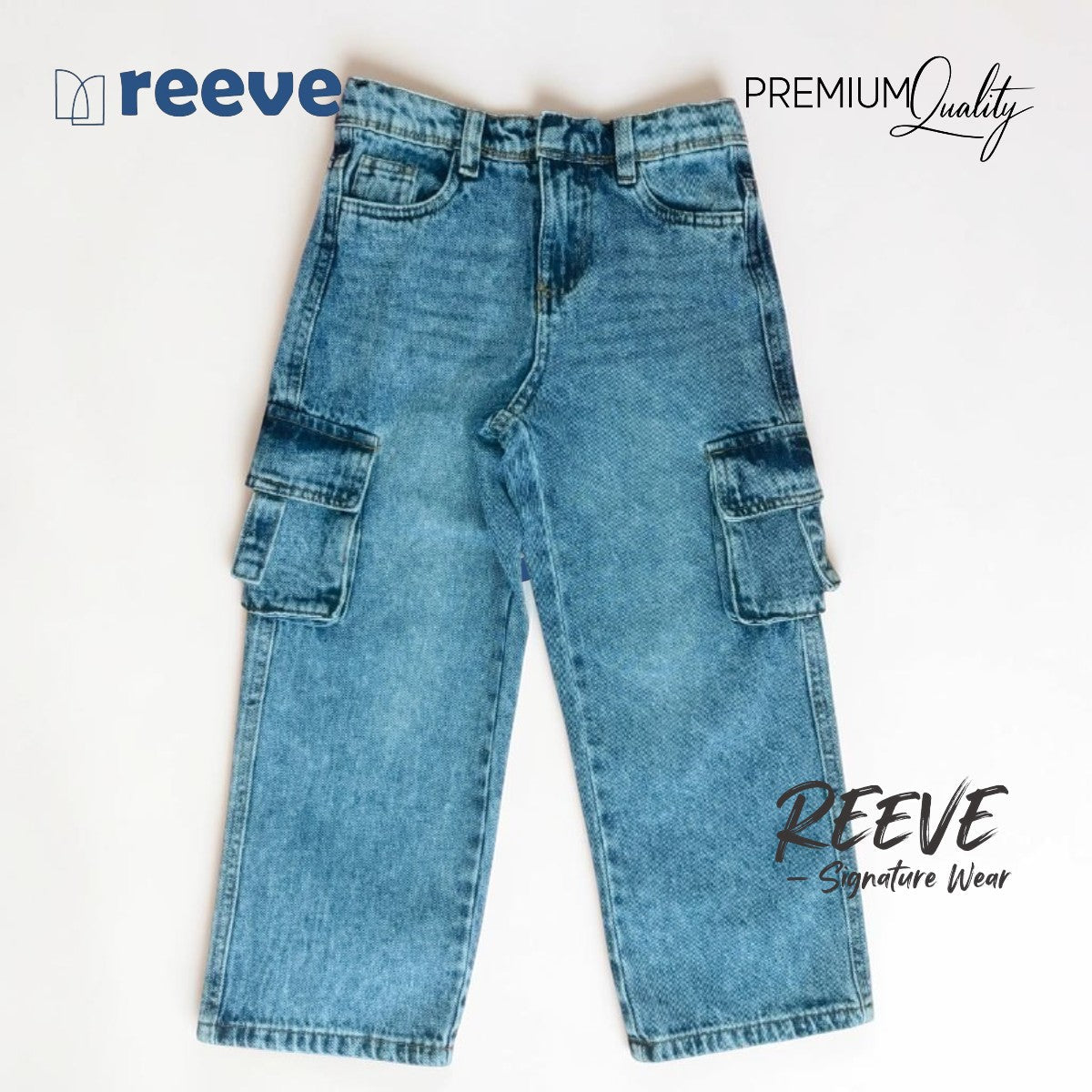 Boys Baggy Fit Denim Cargo Pants - Premium Quality | REEVE Signature Wear