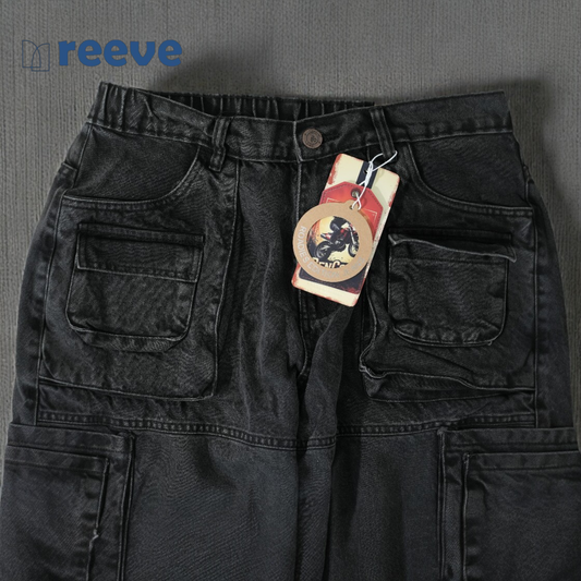 REEVE Rider Edition Unisex Black Cargo Pants – 11.8 oz 100% Cotton Baggy Fit
