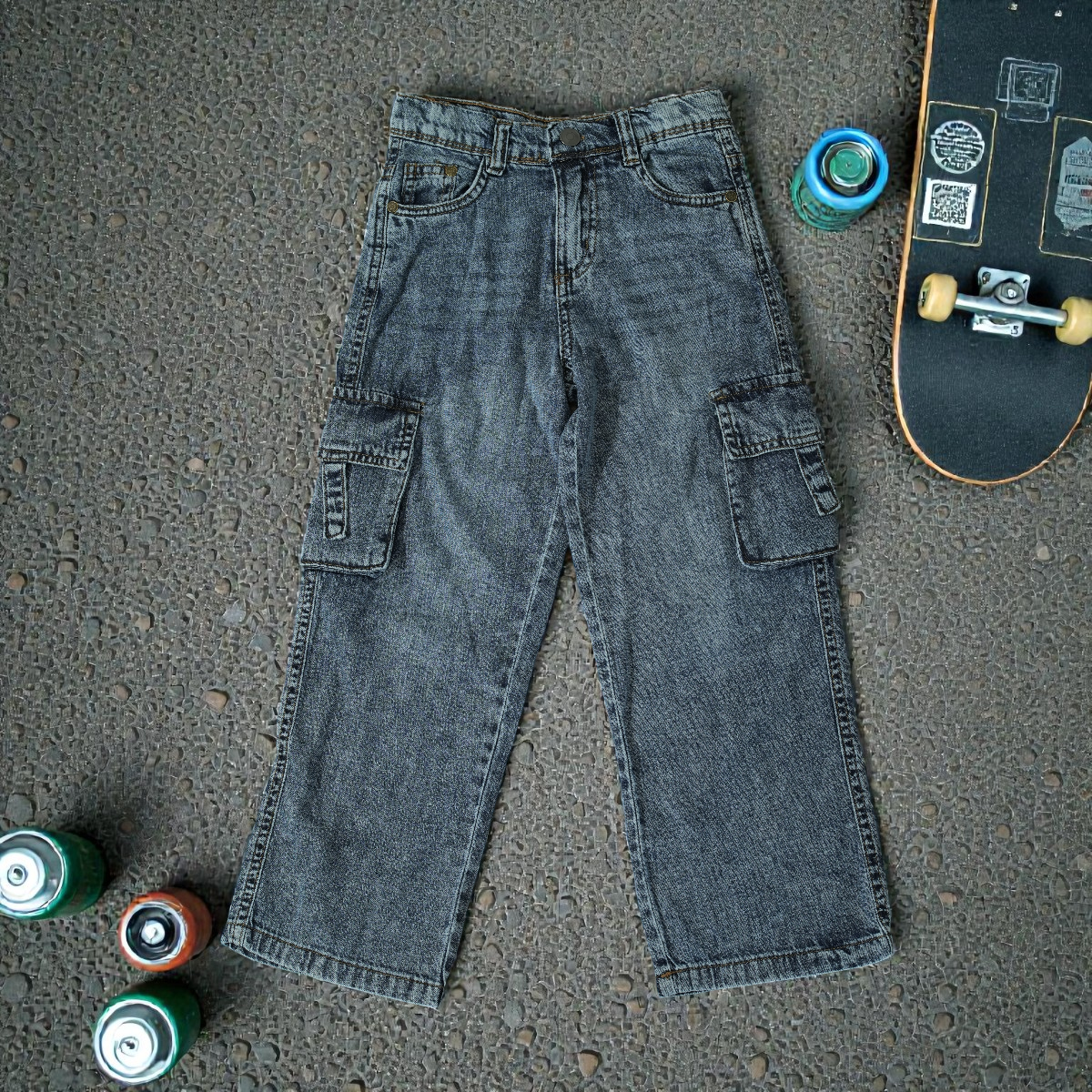 REEVE Kids Premium Lightweight Baggy Cargo Jeans - Super Soft Wash