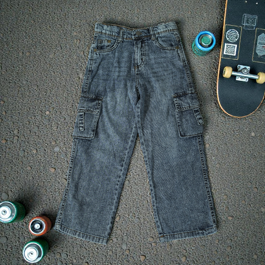 REEVE Kids Premium Lightweight Baggy Cargo Jeans - Super Soft Wash
