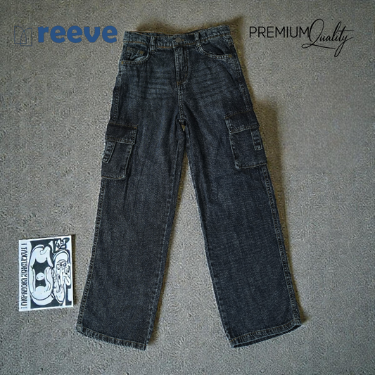 REEVE Kids Premium Lightweight Baggy Cargo Jeans - Super Soft Wash