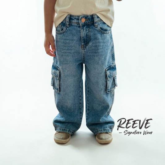 Boys Baggy Fit Denim Cargo Pants - Premium Quality | REEVE Signature Wear