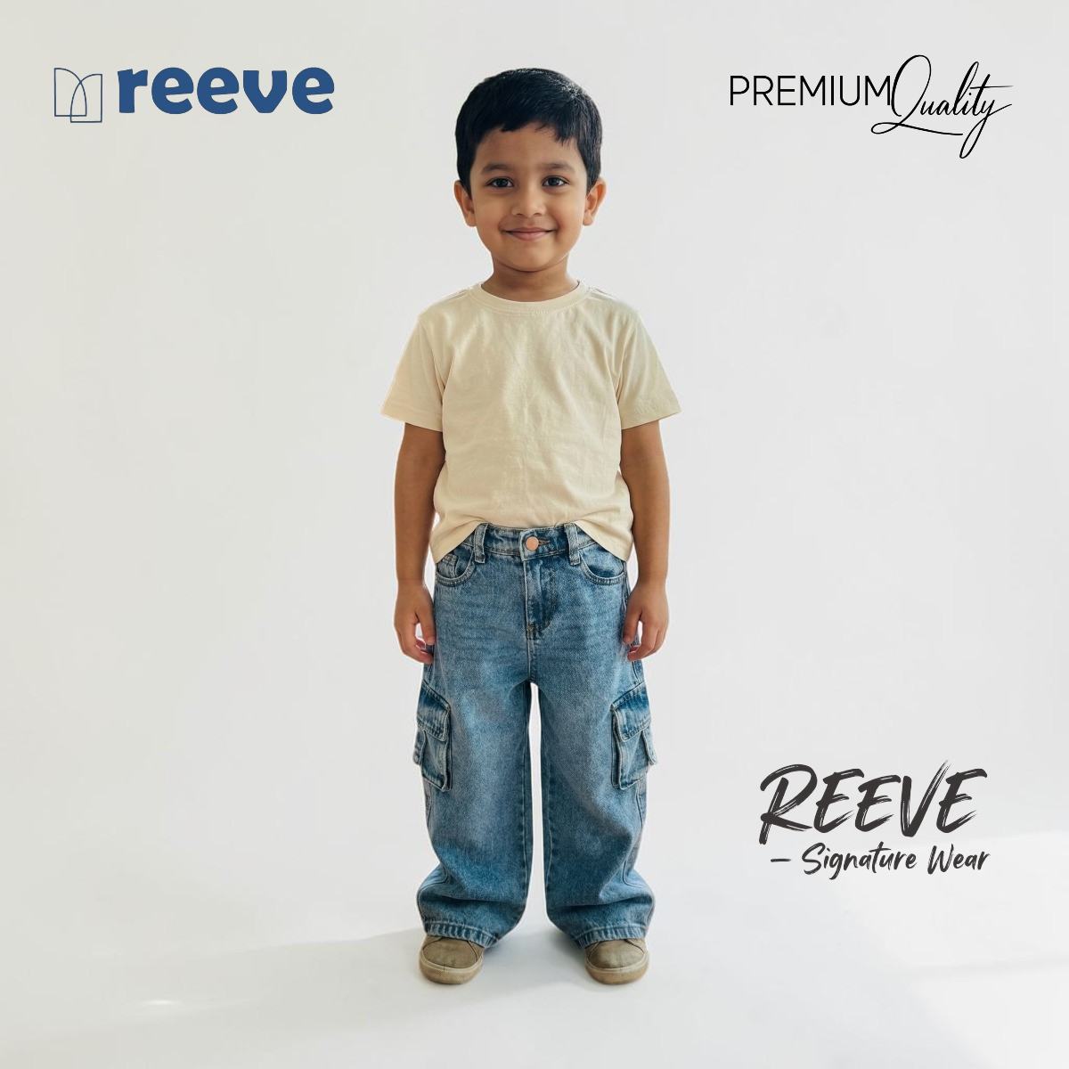 Boys Baggy Fit Denim Cargo Pants - Premium Quality | REEVE Signature Wear