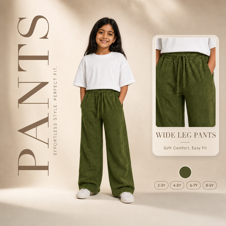 REEVE Kids Premium Textured Wide Leg Pants - Olive Green