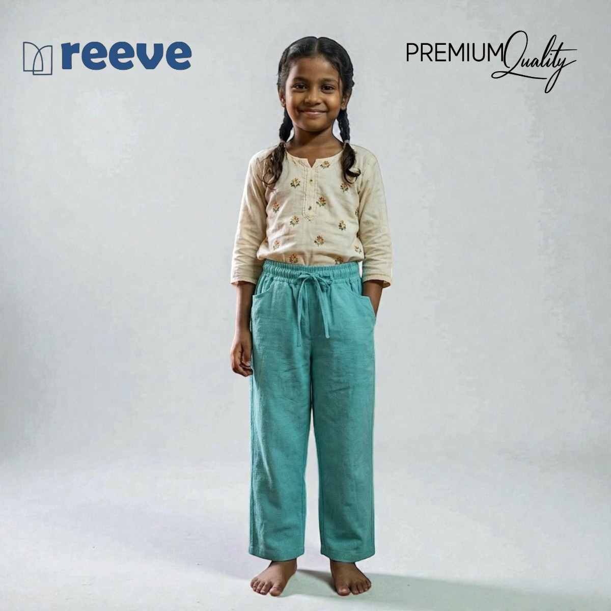REEVE Kids Premium Remi Cotton Straight Fit Trousers - Aqua Blue