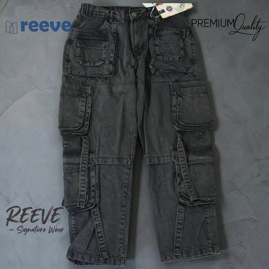 REEVE Rider Edition Unisex Black Cargo Pants – 11.8 oz 100% Cotton Baggy Fit